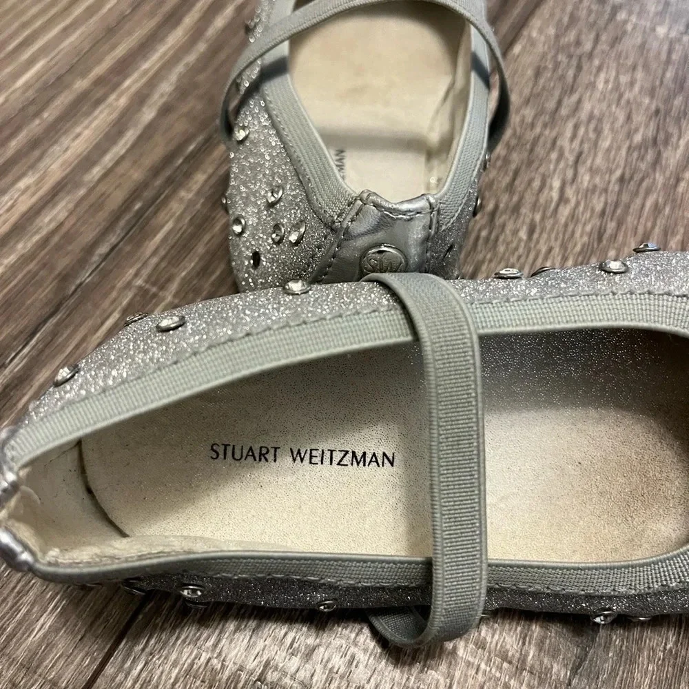 Stuart Weitzman Fannie Sparkle Girls Silver ballet flat Shoes Size 8 Pre-Owned